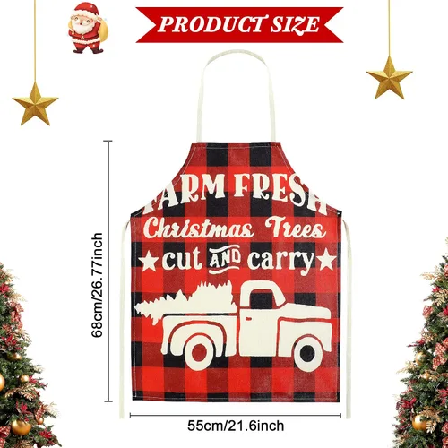 Miniatura 2 de Zhanmai 7 delantales de Navidad para mujeres y hombres, delantales de Navidad a cuadros rojos y negros, delantales de Navidad ajustables