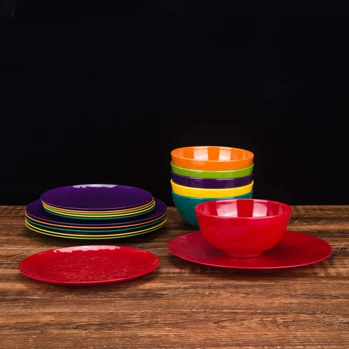 Miniatura 7 de Juego de 6 platos redondos de melamina 100% melamina de 10 pulgadas, platos de ensalada de melamina para fiestas en casa, resistentes a la rotura