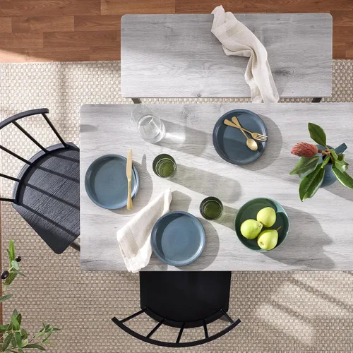 Miniatura 3 de Best Choice Products Juego de mesa de comedor de 4 piezas con 2 sillas de husillo negro, banco de comedor, mesa de cocina, sillas Windsor, color gris