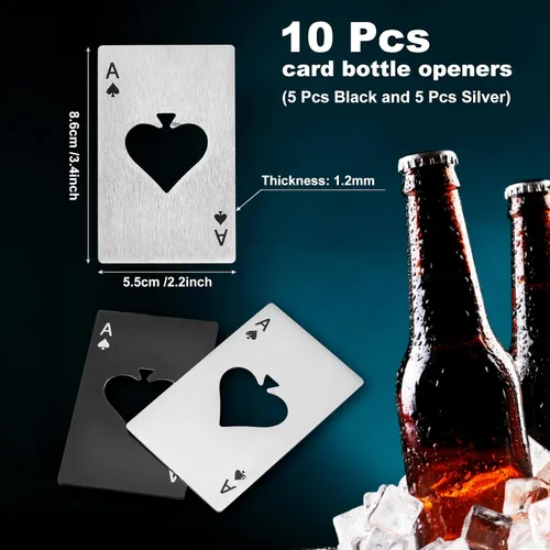 Miniatura 2 de uxcell Abrebotellas Ace of Spades, 10 unidades, de acero inoxidable, tamaño de tarjeta de crédito, abrebotellas de cerveza para bodas, fiestas