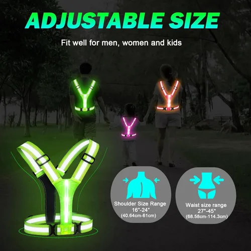 Miniatura 5 de Simket Chaleco Reflectante LED para Correr, Equipo Reflectante para Correr de Alta Visibilidad, Chaleco Reflectante Ajustable Recargable