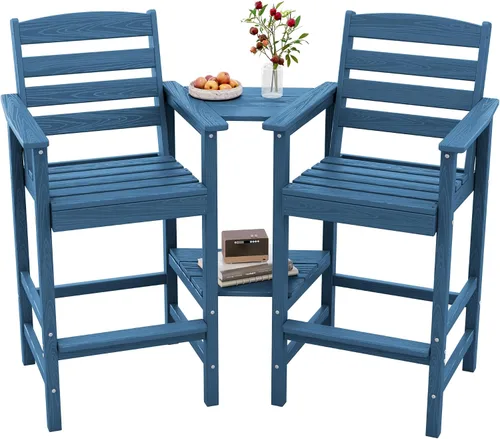 Miniatura 14 de SERWALL Juego de 2 sillas Adirondack altas Adirondack de gran tamaño, taburetes de bar con altura de barra para exteriores, juego de sillas