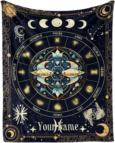 Miniatura 27 de Manta del Zodiaco Acuario para Niños y Niñas, Diseño Temático de Astrología Secreta Impreso, Mantas de Tiro para Niños, Regazo, Silla, Manta Suave