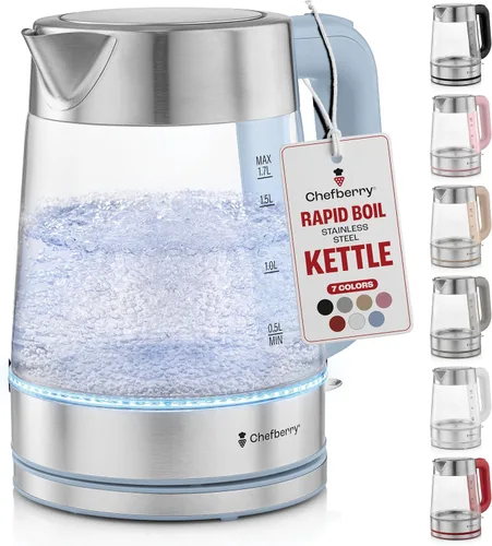 Miniatura 12 de Hervidor eléctrico para hervir té caliente y agua Hervidor de vidrio de borosilicato de acero inoxidable de 1.8L sin plástico, apagado automático