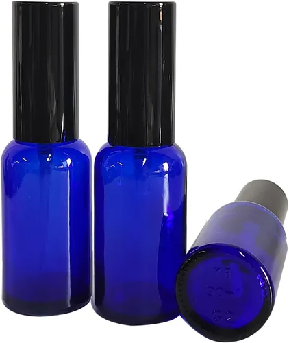 Miniatura 5 de Paquete de 12 botellas de vidrio azul de 1 onza para aceites esenciales, botella pequeña de espray de niebla fina, recargable para perfumes, viajes