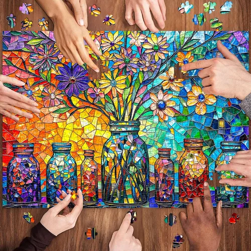 Miniatura 5 de Rompecabezas de Vidrio Manchado Flores de la Vida Rompecabezas para Adultos 1000 Piezas, Rompecabezas para Adultos, Juego Desafiante para Adultos
