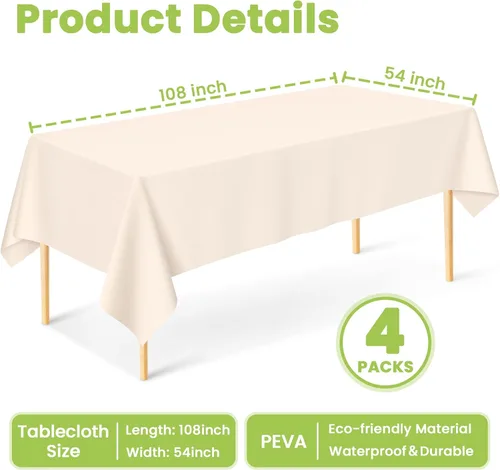 Miniatura 3 de Mulbozy Mantel de plástico color crema, desechables, paquete de 4, 54 x 108 pulgadas, manteles rectangulares de plástico beige para decoración