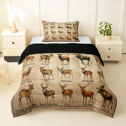 Erosebridal Rustic Types of Deer Bedding Sets Twin - Farmhouse Animal Comforter Set for Kids Adults Rustic Wildlife Duvet Insert Vintage Hunting