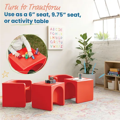 Miniatura 4 de ECR4Kids Tri-Me Silla cúbica 3-en-1, muebles para niños, color rojo