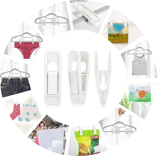 Miniatura 6 de Tinfol 40 clips de plástico para colgar – Clips de agarre fuerte, clip de falda de pantalón blanco, clip de dedo multiusos para perchas de ropa