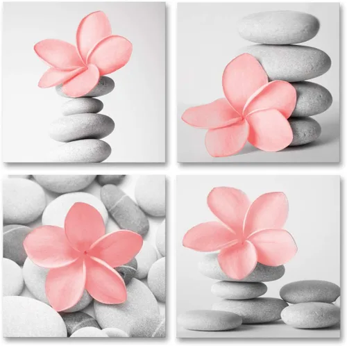 Miniatura 3 de Genius Decor - Arte moderno para pared de baño, diseño de flores zen azules y grises, piedra de guijarro, aguamarina, arte en lienzo para decoración