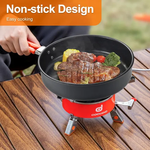 Miniatura 4 de Odoland Kit de utensilios de cocina para camping, sartén y hervidor de agua de 1.1 L, juego de utensilios de cocina portátiles con bolsa de malla
