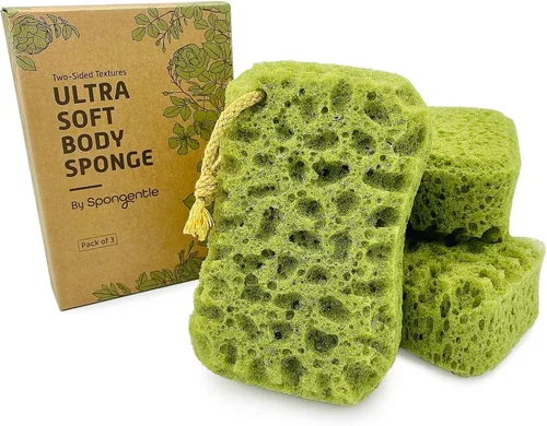 Miniatura 9 de Esponja de esponja para ducha y baño, esponja de baño con doble textura, puf de ducha para exfoliación suave y profunda, limpiador corporal de gran