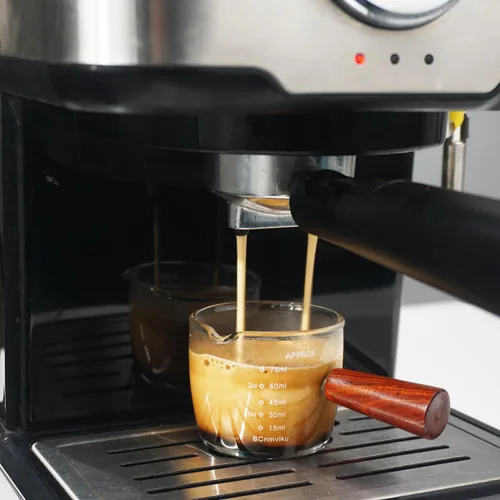 Miniatura 6 de Paquete de 1 vaso de chupito espresso de 2.5 fl oz, triple jarra barista con mango de madera BCnmviku