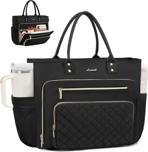 Miniatura 14 de LOVEVOOK Bolsa Tote para Maestras para Mujeres Trabajo, Bolsa para Laptop Bolsa Tote de Trabajo Bolsas de Enfermera Con Portavasos Grande, Maletín