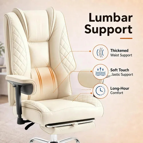 Miniatura 6 de Big and Tall Office Chair and High Back with Heavy Duty Wide Executive Office Chair with Foot Rest, Adjustable Armrests (Beige)