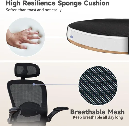 Miniatura 7 de Silla de oficina ergonómica con soporte lumbar ajustable, silla de escritorio de oficina con reposacabezas ajustable, malla transpirable, cojín