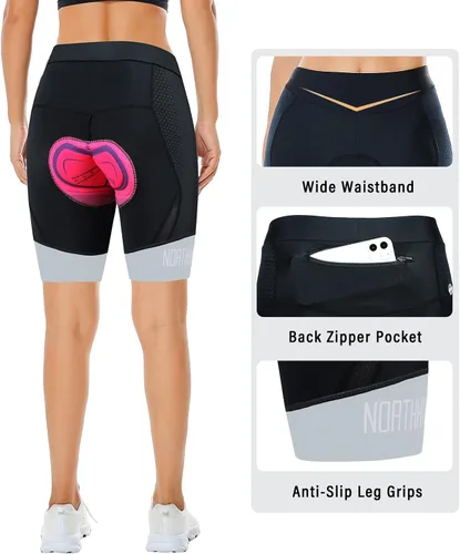 Miniatura 2 de NORTHHILL Pantalones cortos de ciclismo acolchados para mujer, pantalones cortos de ciclismo de cintura alta con forro 4D acolchado de gel Spin