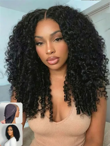 Miniatura 22 de Nadula Peluca Sin Deslizamiento 13x4 HD Rizada Birmana con Cordón de Cabello Humano con Extremos en Espiral de Dedo, Sin Pegamento Pre Cortada