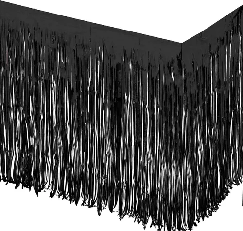 Miniatura 4 de allgala Faldones de mesa de oropel negro, paquete de 2 faldas de mesa de 29 x 108 pulgadas con flecos metálicos para fiestas, eventos, desfiles