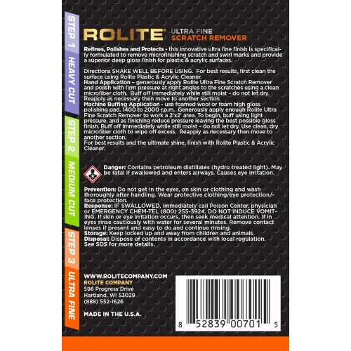Miniatura 2 de Rolite Removedor de arañazos ultra fino (8 fl. oz.) para superficies de plástico y acrílico, incluyendo Strataglass marino y Eisenglass, faros