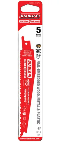 Miniatura 3 de Diablo Hoja de sierra recíproca bimetálica para cortes de uso general – 6 pulgadas de longitud, diente variable, diente, 8/14 TPI, paquete de 5