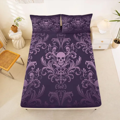 Miniatura 10 de Sábanas de cama góticas de damasco para adultos, sábana bajera ajustable victoriana antigua, sábanas góticas florales vintage, juego de ropa de cama