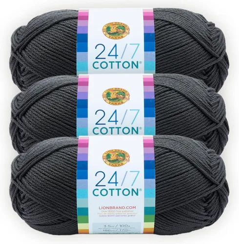 Miniatura 15 de Lion Brand Yarn, Hilo ligero mercerizado de algodón 24/7 para tejer, ganchillo y manualidades, Almirante, 1 paquete, 185 yardas de fibra natural