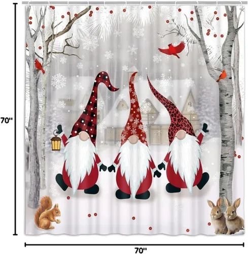 Miniatura 2 de Christmas Shower Curtain Gnome Winter Shower Curtain Snowy Forest Birth Tree with Cute Fun Gnome Bath Curtain Xmas New Year Bathroom Decor Bathroom