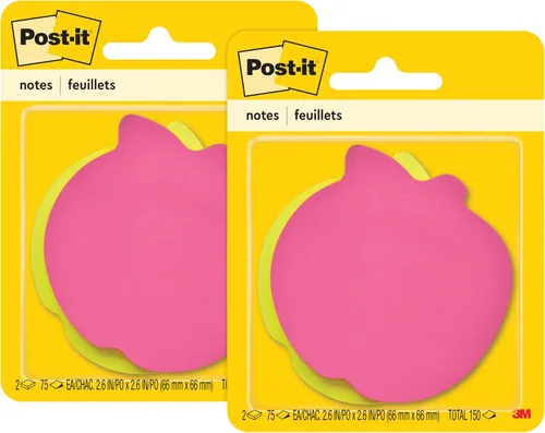 Miniatura 9 de Notas Post-it, forma de manzana, colores surtidos, 66 x 66 mm, 2 blocs, 75 hojas/bloc (7350-APL)
