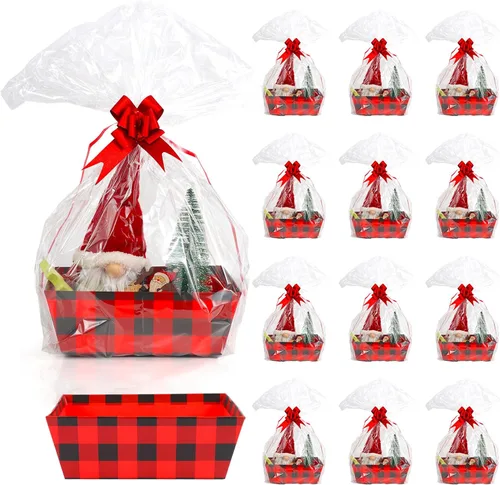 Kolewo4ever 36 Piezas 12 Paquetes Juego de Cestas de Regalo de Navidad 8x10'' Cestas de Regalos Vacías para Llenar con Cesta Vacía, Bolsas de Cesta,