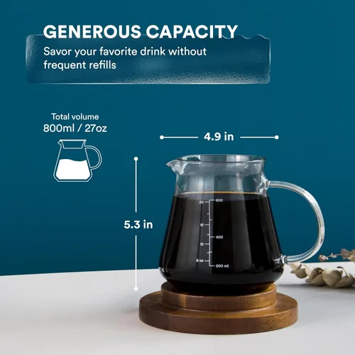 Miniatura 2 de Glass Range - Servidor de café para verter sobre café y té, 20.3 fl oz/20oz Ovalware apto para microondas y resistente al calor, cuerpo de vidrio