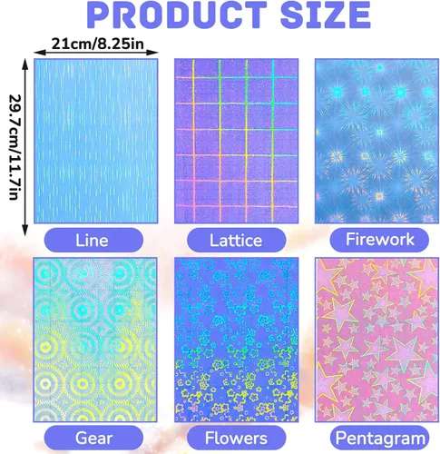 Miniatura 2 de Clabby 36 hojas de papel holográfico para pegatinas A4, láminas laminadas holográficas de vinilo, autoadhesivas, impermeables, transparentes, 11.7 x