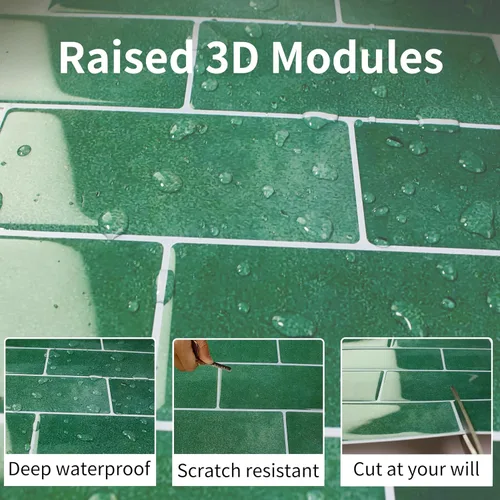 Miniatura 10 de Azulejos de metro verde pavo real de 10 hojas para despegar y pegar, azulejos autoadhesivos 3D para cocina, baño, azulejos de mosaico adhesivo de 12