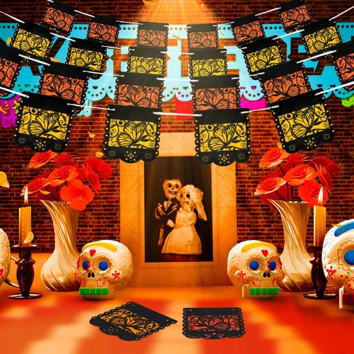 Miniatura 3 de Pancarta pequeña del Día de los Muertos con diseño de mariposa monarca mexicana, pancartas para fiesta de papel picado, Día de los Muertos