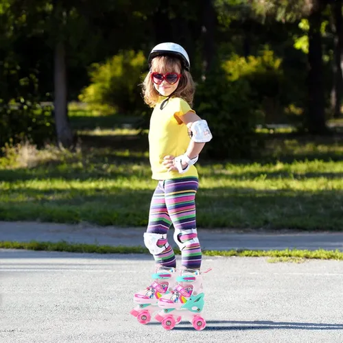 Miniatura 2 de Patines para niñas y niños, patines ajustables con ruedas iluminadas, protección completa para jugar en interiores y exteriores de los niños