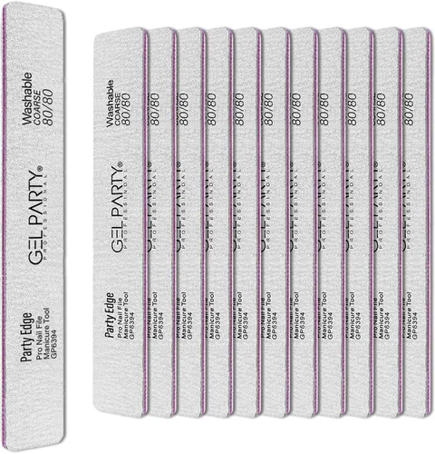 GELPARTY - Limas de uñas profesionales de grano 80/80 cuadradas, paquete de 12 tablas de esmeril lavables de doble cara, grano extra grueso para