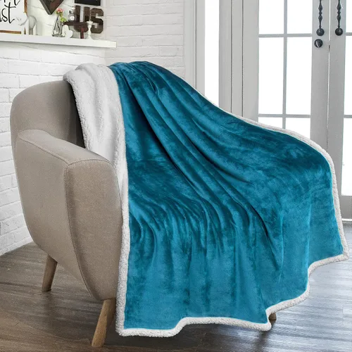 Miniatura 8 de PAVILIA Manta de Vellón Sherpa para Sofá, Tamaño Twin, Azul Verdoso, Manta de Sofá Suave, Mullida y Afelpada, Manta de Invierno Reversible