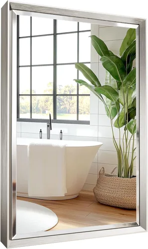 Miniatura 29 de Espejo de baño negro, espejo de baño biselado de 16 x 24 pulgadas para pared, espejo con marco negro antioxidante para decoración de baño, sala