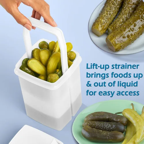 Miniatura 7 de Home-X Contenedor de pepinillos con colador, contenedor de jalapeño sin BPA para almacenamiento sin desorden de alimentos condimentados, soporte