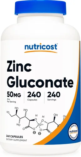 Nutricost Gluconato de Zinc 240 Cápsulas Vegetarianas (50 mg) - Sin Gluten y Sin OGM