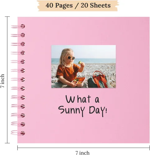 Miniatura 2 de Álbum de recortes de 7 x 7 pulgadas, álbum de recortes DIY de tapa dura de papel kraft, álbumes de fotos, 40 páginas, perfecto para fotos de 4 x 6