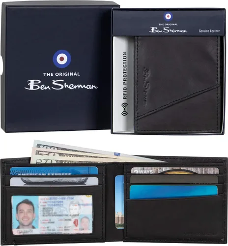 Miniatura 2 de Ben Sherman Mens Manchester Slim Bifold Full-Grain Leather RFID Minimalist Gift Box Wallet