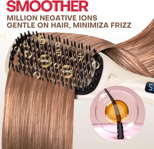 Miniatura 3 de Cepillo alisador de pelo, alisador de pelo para mujer, peine de cerámica iónico con menos encrespamiento, calentamiento rápido de 20 segundos, Negro