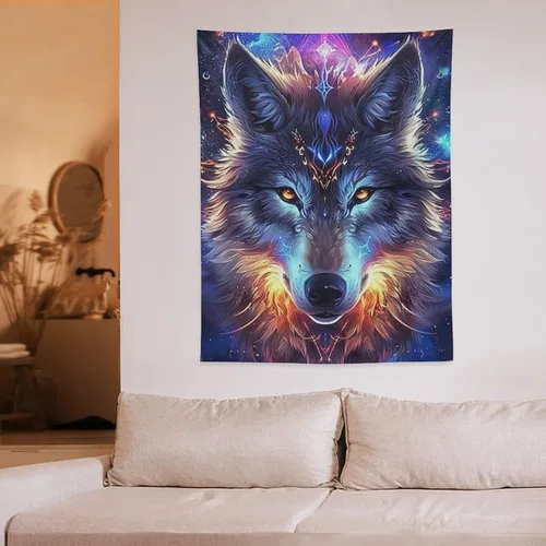 Miniatura 6 de FeoYoed Tapiz para colgar en la pared, decoración estética para dormitorio, sala de estar, tapices de arte de pared, arte de lobo, galaxia
