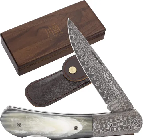 Miniatura 12 de YOUSUNLONG Cuchillo de bolsillo plegable de 7.480 in - Cuchillo de transporte diario - Cuchillo de una mano con funda de cuero y caja de cuchillos