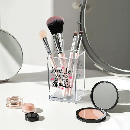 Miniatura 3 de Never Let Anyone Dull Your Sparkle - Organizador de brochas de maquillaje acrílico, almacenamiento de pinceles acrílicos para niñas, regalos