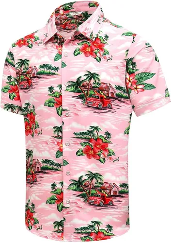 Miniatura 31 de SheLucki - Camisa hawaiana para hombre, unisex, de manga corta, con botones, para la playa y el verano, ropa casual estampada con sombra de palmas