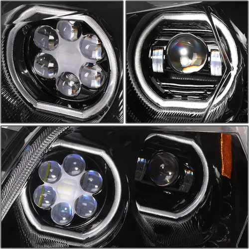 Miniatura 7 de DNA MOTORING HL-HAY-013-BK - Par de anillos de halo LED duales, señales de giro secuenciales, faros delanteros para proyector de haz alto/bajo, Negro