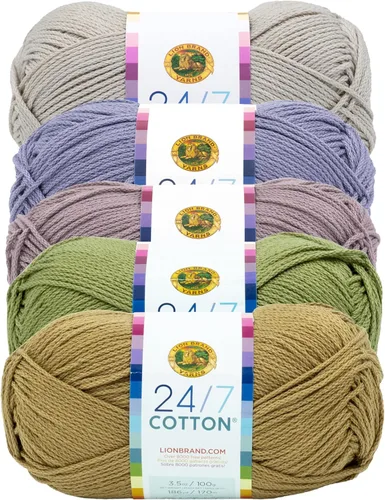 Miniatura 129 de Lion Brand Yarn, Hilo ligero mercerizado de algodón 24/7 para tejer, ganchillo y manualidades, Almirante, 1 paquete, 185 yardas de fibra natural